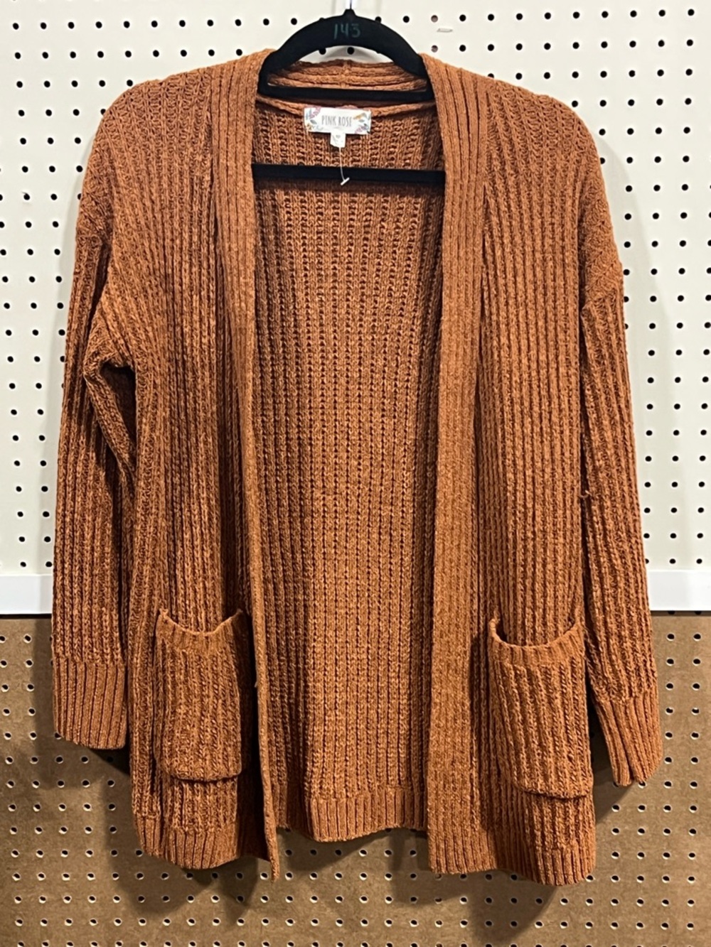 Pink Rose Open-Front Ribbed Cardigan‎ in Rust - Size XS